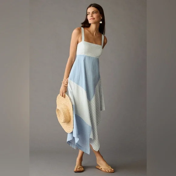 Anthropologie | Dresses | Anthropologie Blue And White Striped Midi Dress |  Poshmark